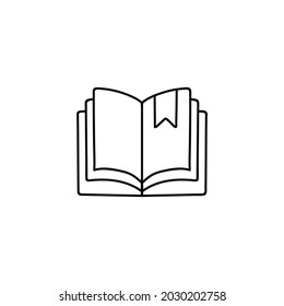 Book text education icon in flat black line style, isolated on white background 