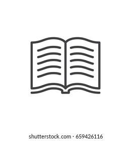 Book with text line icon, outline vector sign, linear style pictogram isolated on white. Symbol, logo illustration. Editable stroke. Pixel perfect