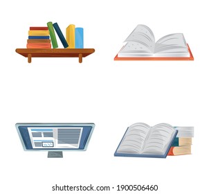 book textbooks ebook computer online learn education academic icons set vector illustration