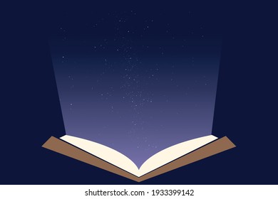 A book that opens into a starry night vector illustration. 