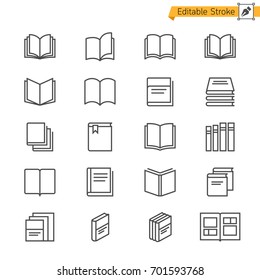 Book Thin Icons. Editable Stroke. Pixel Perfect.