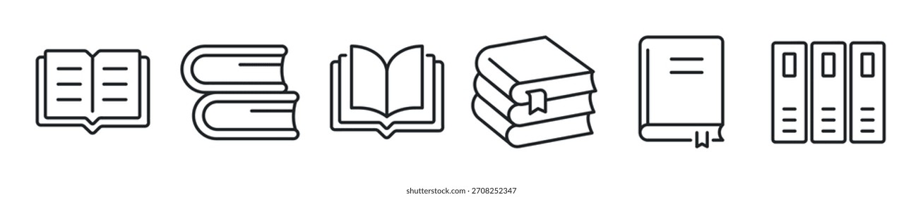 Conjunto de ícones de linha fina do livro. Ícones mínimos da Web