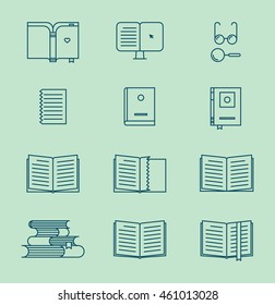 Book thin line icons. Vector book signs and symbols. Universal icon set. 