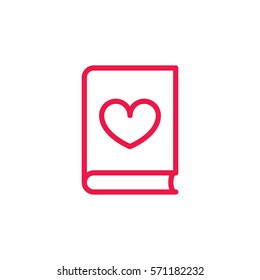 book thin line red icon on white background, happy valentine day