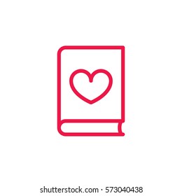 book thin line red icon on white background, happy valentine day