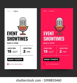 Book Ticket UX UI Screen For Mobile Phones with mic Illustration
