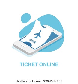 Book tickets online. Flight search and airplane ticket. Mobile app. Vector illustration in isometric style isolated.