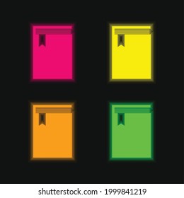 Book From Top View four color glowing neon vector icon