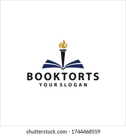 Book and torch, education vector logo design graphic template
