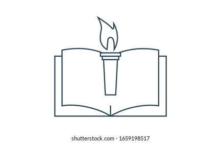 Book and torch icon. Education and knowledge usage. Vector illustration