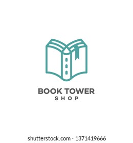Book tower logo design template. Vector illustration.