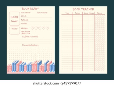 Book tracker template for fiction readers. Reading plan. Vector.