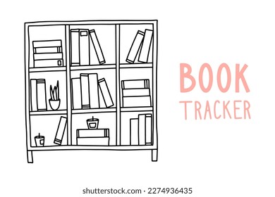 Book tracker for your Journal, Planner. Vector bookshelf in doodle style.