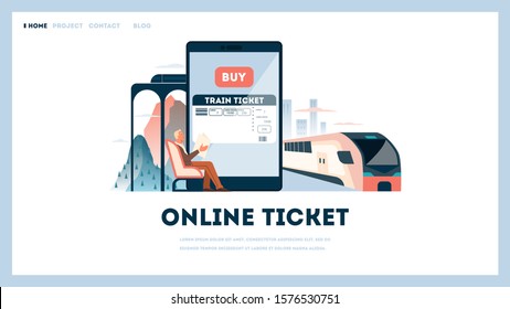 Book A Train Ticket Online Concept. Idea Of Travel And Tourism. Planning Trip Online. Buy Ticket For Train In The App. Vector Illustration In Cartoon Style