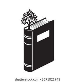 Libro con el árbol que crece de la Ilustración vectorial de las páginas aislada en el fondo blanco, representando el conocimiento, el crecimiento, y el poder de la educación