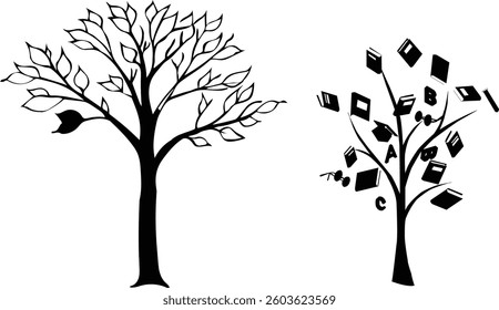 book and  tree line art vector design illustrator 