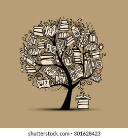 Book Tree, Sketch For Your Design. Vector Illustration