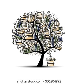 Book tree, sketch for your design. Vector illustration