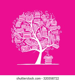 Book tree, sketch for your design. Vector illustration
