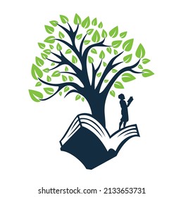 book and tree vector logo illustration