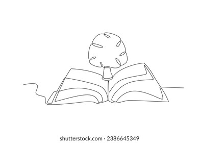 A book and a tree. World enviromental education day one-line drawing