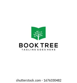 A book with trees in it with the aim of learning to appreciate nature by planting trees logo design.