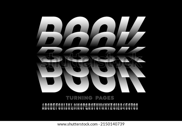 Book turning pages style font design,\
alphabet letters and numbers vector\
illustration