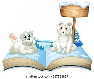 Book of two polar bears on snow illustration