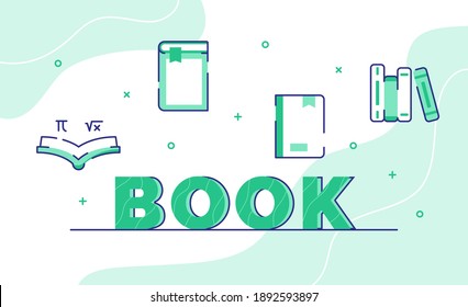 book typography word art background of icon open cover marker stack book with outline style