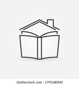 Book under the House Roof vector outline icon. Homeschooling concept symbol in thin line style