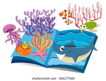 Book of underwater and sea animals illustration
