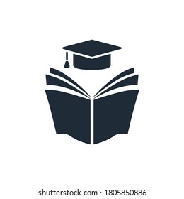 Book and university hat. Vector icon isolated on white background.