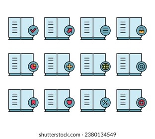 book and user interface icons set vector illustration