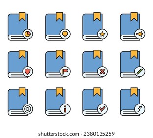 book and user interface icons set vector illustration