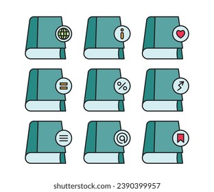 book and user interface icons set