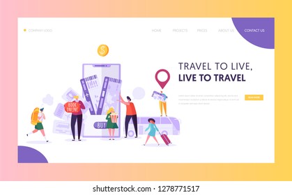 Book Vacation Electronic Ticket Landing Page. Holiday Trip Online Reservation Card Pay Technology. Woman Character Buy Digital Travel on Website Template Concept or Web Page. Flat Vector Illustration