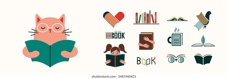 Ilustración de diseño vectorial de libro. Concepto de marca de negocios de color abstracto con forma de libro para la escuela, biblioteca, educación, aprendizaje, estudio. Literatura en estilo simple minimalista moderno.