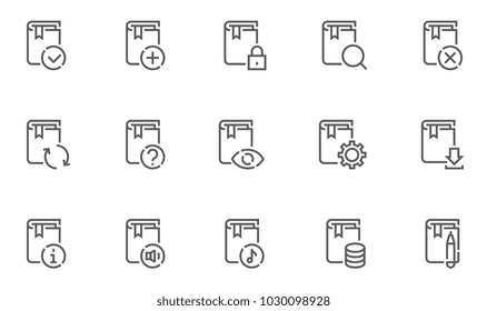 Book Vector Flat Line Icons Set. Audiobook, Download E-Book, Buy a Book. Editable Stroke. 48x48 Pixel Perfect.