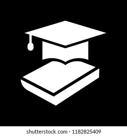 Book with vector graduation cap - education icon, academic university hat illustration - white