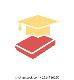 Book with vector graduation cap - education icon, academic university hat illustration
