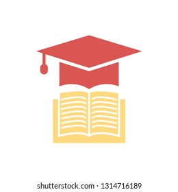 Book with vector graduation cap - education icon, academic university hat illustration