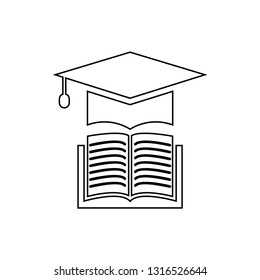 Book with vector graduation cap - education icon, academic university hat illustration