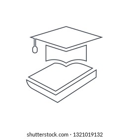 Book with vector graduation cap - education icon, academic university hat illustration