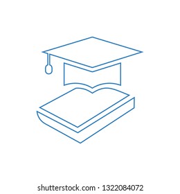Book with vector graduation cap - education icon, academic university hat illustration