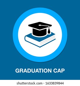 Book with vector graduation cap - education icon, academic university hat illustration