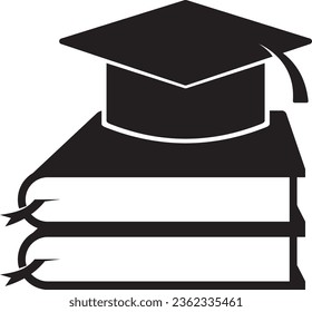Book with vector graduation cap. sign design. education icon white silhouette