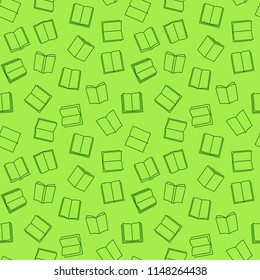 Book vector green seamless pattern or background in thin line style