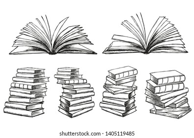 Book vector. Hand drawn illustration in sketch style.	