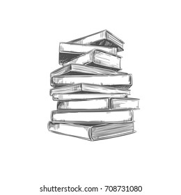 drawn stack of books