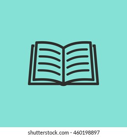 Book vector icon. Black illustration isolated on green background for graphic and web design.